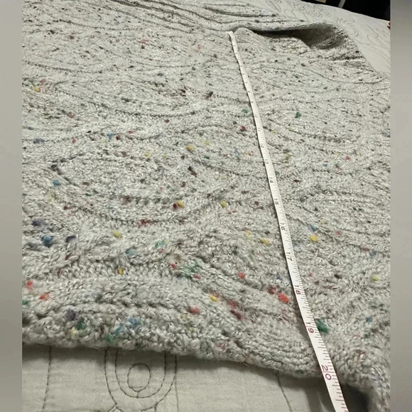 Anthropologie Moth M Cable Knit Tunic Sweater Bell Sleeve Light Gray Confetti - Picture 9 of 10